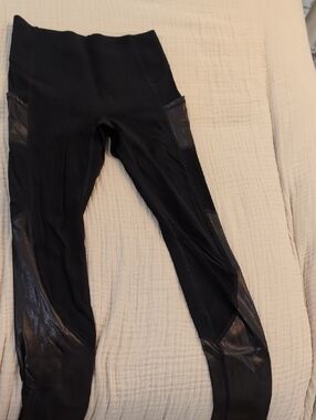 SPANX Black Leggings with Glossy Panel Accents